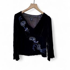 Vintage Alexandra Bartlett Black Velvet Embroidered TopBlue Paisley Beaded
